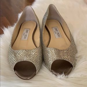 Jimmy Choo Peep Toe Flats Glitter Fabric